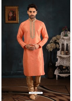 Peach Art Banarasi Silk Kurta Pajama