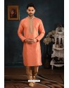 Peach Art Banarasi Silk Kurta Pajama