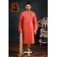 Dark Peach Art Banarasi Silk Kurta Pajama