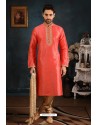 Dark Peach Art Banarasi Silk Kurta Pajama