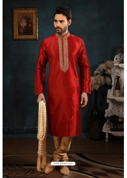 Red Art Banarasi Silk Kurta Pajama