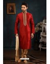 Red Art Banarasi Silk Kurta Pajama