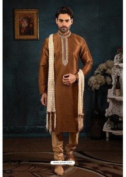 Brown Art Banarasi Silk Kurta Pajama