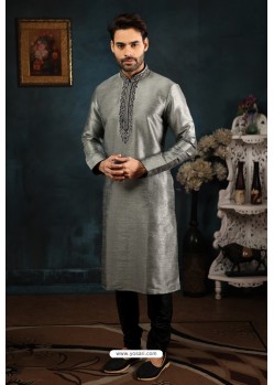 Grey Art Banarasi Silk Kurta Pajama
