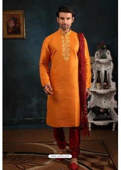 Mustard Art Banarasi Silk Kurta Pajama