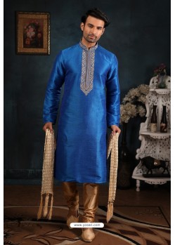 Royal Blue Art Banarasi Silk Kurta Pajama