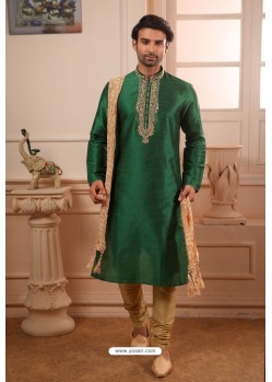 Perfect Dark Green Art Banarasi Silk Kurta Pajama