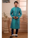 Turquoise Art Banarasi Silk Kurta Pajama