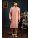 Peach Art Banarasi Silk Kurta Pajama