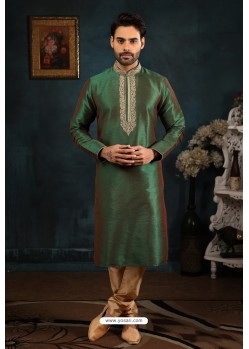 Dark Green Art Banarasi Silk Kurta Pajama