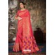 Crimson Linen Cotton Banarasi Silk Designer Saree