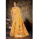 Yellow Linen Cotton Banarasi Silk Designer Saree