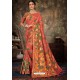 Dark Peach Linen Cotton Banarasi Silk Designer Saree