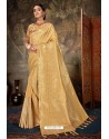 Golden Linen Cotton Banarasi Silk Designer Saree