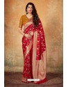 Genius Red Banarasi Silk Weaving Worked Saree
