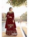 Maroon Heavy Dolla Silk Designer Sharara Suit