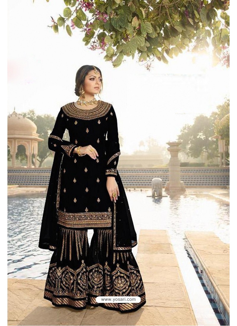 Blazing Black Color Embroidered Georgette Fabric Palazzo Suit | Full  sleeves dress, Fashion, Party wear indian dresses