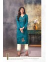 Teal Blue Viscose Cotton Readymade Kurtis With Palazzo