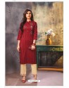 Maroon Viscose Cotton Readymade Kurtis With Palazzo