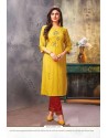 Yellow Viscose Cotton Readymade Kurtis With Palazzo