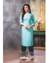 Sky Blue Viscose Cotton Readymade Kurtis With Palazzo