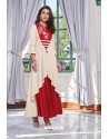 Off White And Red Rayon Readymade Designer Kurti