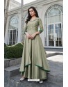 Olive Green Soft Silk With Crepe Malai Long Kurti