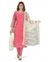 Hot Pink Chanderi Resham Worked Churidar Suit