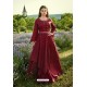 Maroon Fancy Silk Readymade Long Kurti