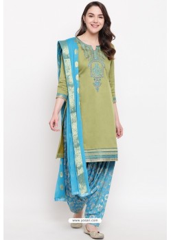Green And Blue Jam Silk Cotton Salwar Suit