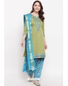 Green And Blue Jam Silk Cotton Salwar Suit
