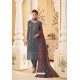Dull Grey Heavy Faux Georgette Straight Suit