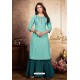 Sky Blue Mal Cotton Embroidered Kurti And Palazzo