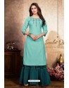 Sky Blue Mal Cotton Embroidered Kurti And Palazzo