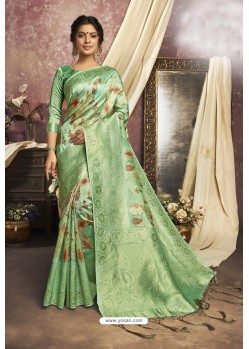 Green Jacquard Silk Weaving Worked Saree