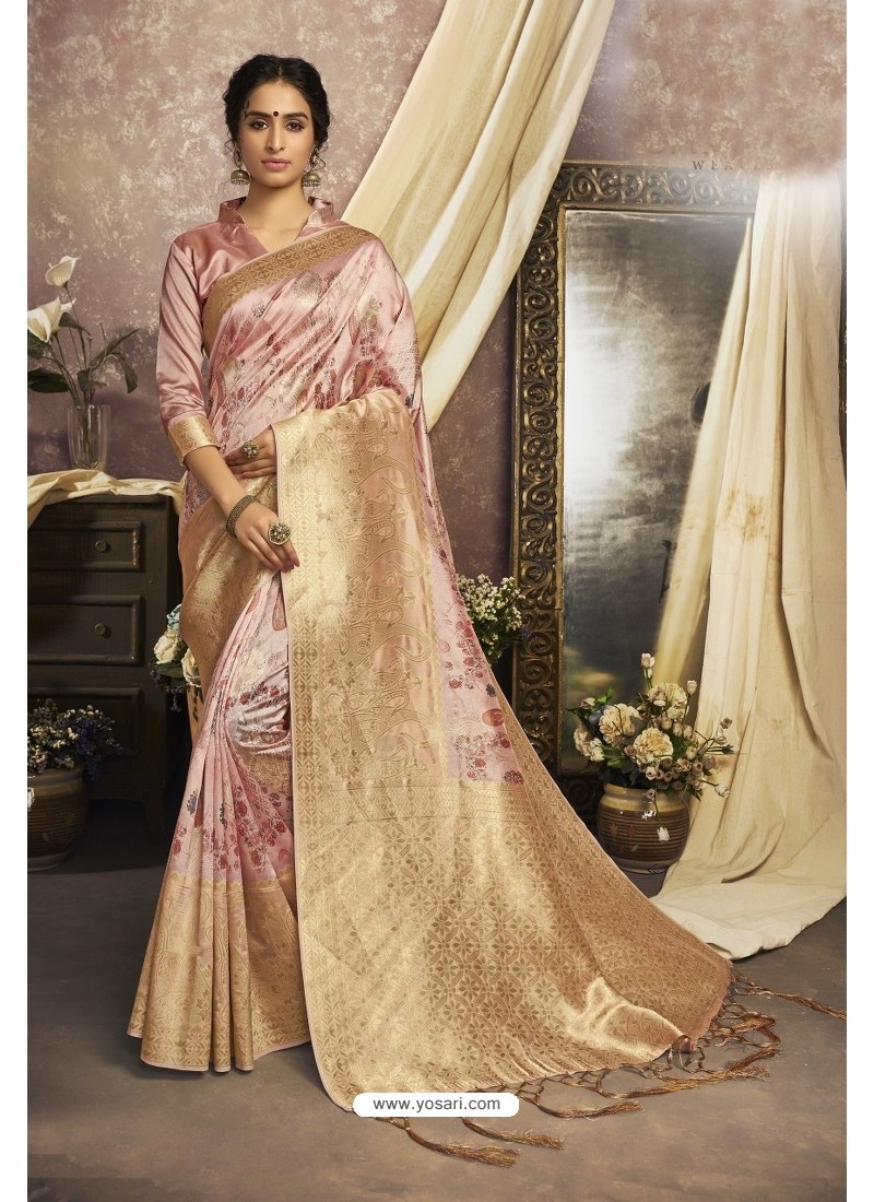 Baby Pink Jacquard Silk Weaving Worked Saree