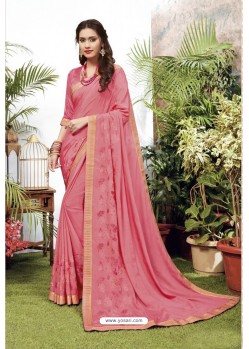 Light Pink Satin Georgette Party Wear Designer Saree