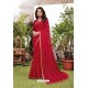 Stylish Red Satin Georgette Party Wear Designer Saree