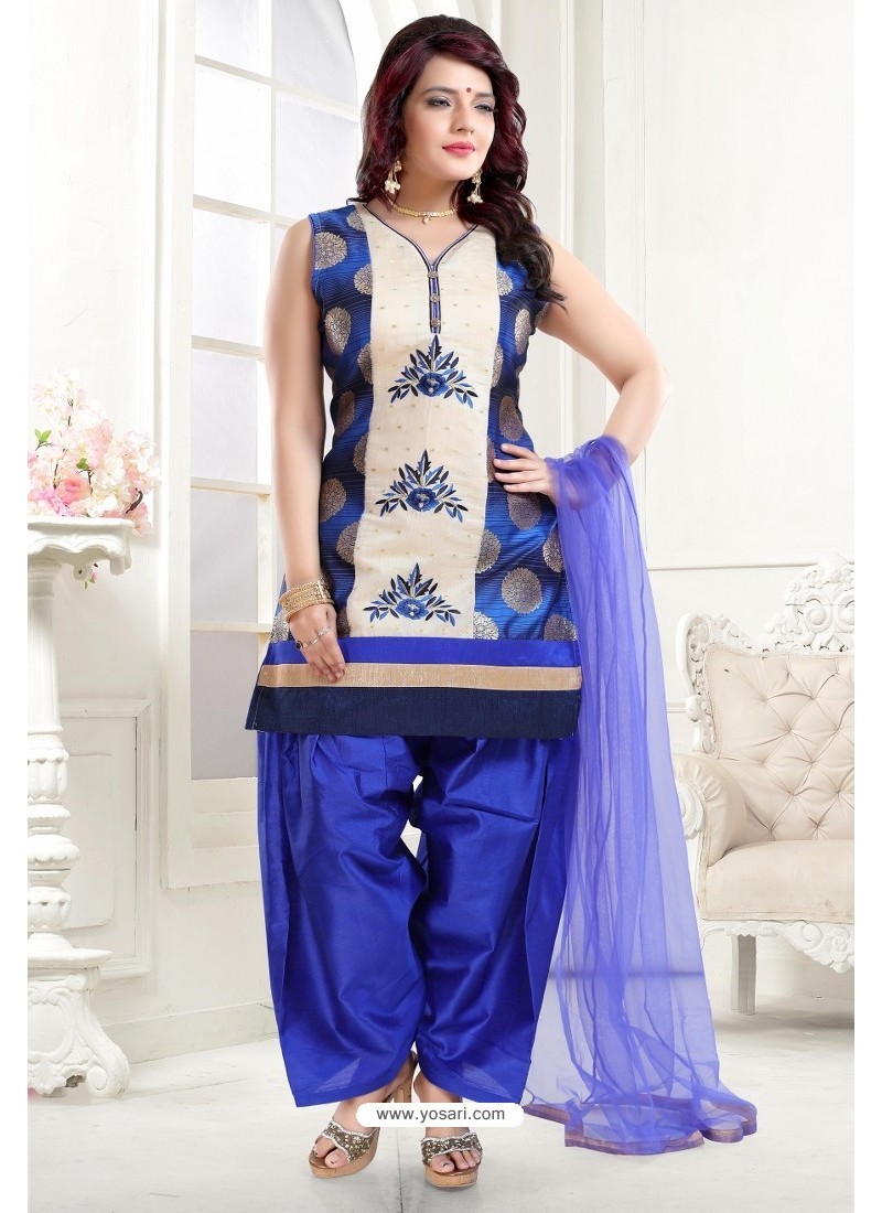 Royal Blue Banglori Silk Patiala Salwar Suit