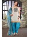 Blue And Off White Chanderi Silk Patiala Salwar Suit