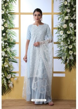 Sky Blue Georgette Sequence Embroidered Sharara Suit