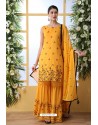 Yellow Soft Cotton Sequence Embroidered Sharara Suit