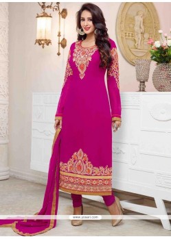 Savory Georgette Hot Pink Resham Work Churidar Salwar Suit
