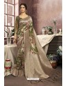 Forest Green Cotton Digital Printed Party Wear Saree