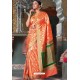 Orange Handloom Silk Party Wear Designer Saree