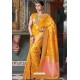 Yellow Handloom Silk Party Wear Designer Saree