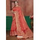 Light Red Banarasi Cotton Silk Designer Saree