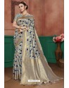 Grey Banarasi Cotton Silk Designer Saree