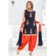Navy And Orange Banglori Silk Designer Patiala Suit