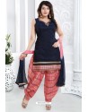 Navy And Pink Banglori Silk Designer Patiala Suit